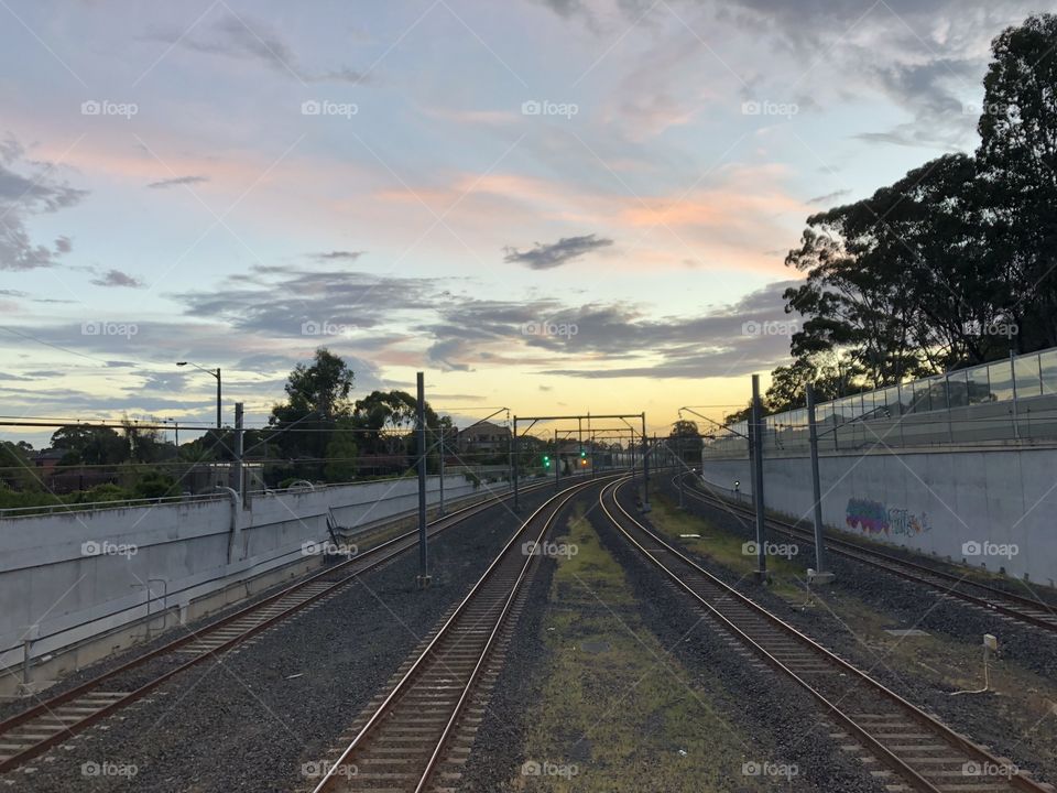 Train Tracks and Sunset