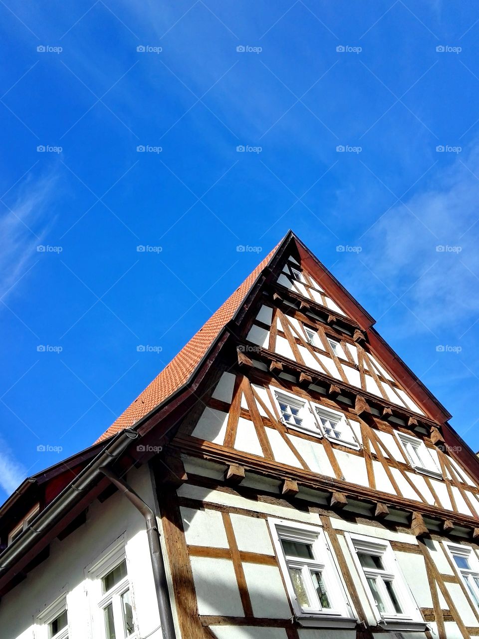 blue sky over old German house