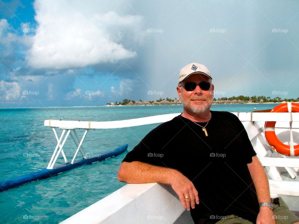 On an outrigger canoe. On an outrigger canoe crossing the lagoon of Bora Bora