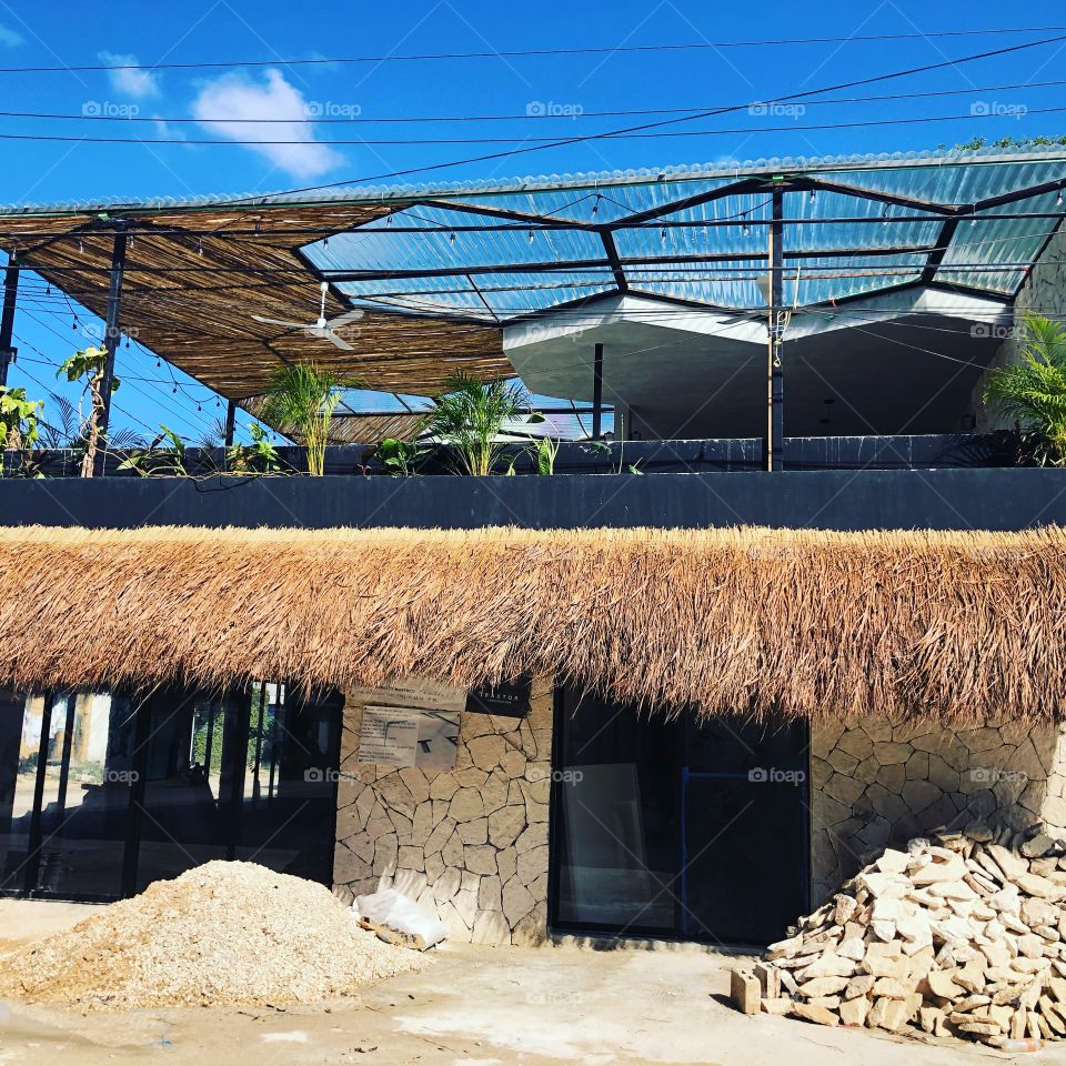 Under construction thatch roof