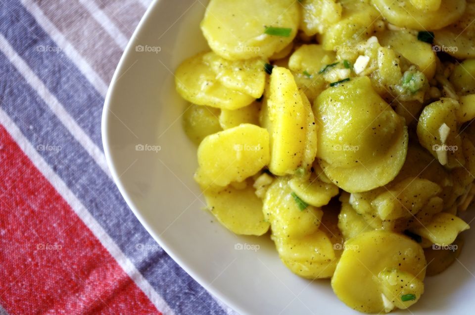 High angle view of potato salad