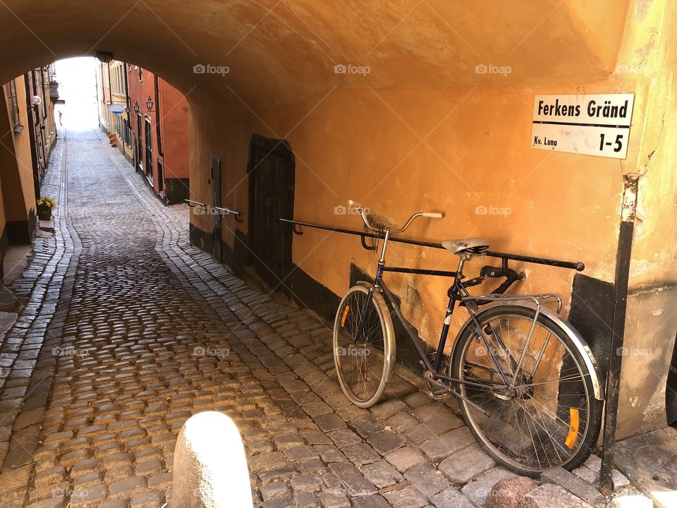 Bicycle in Gamla Stan the old town of Stockholm, Sweden.