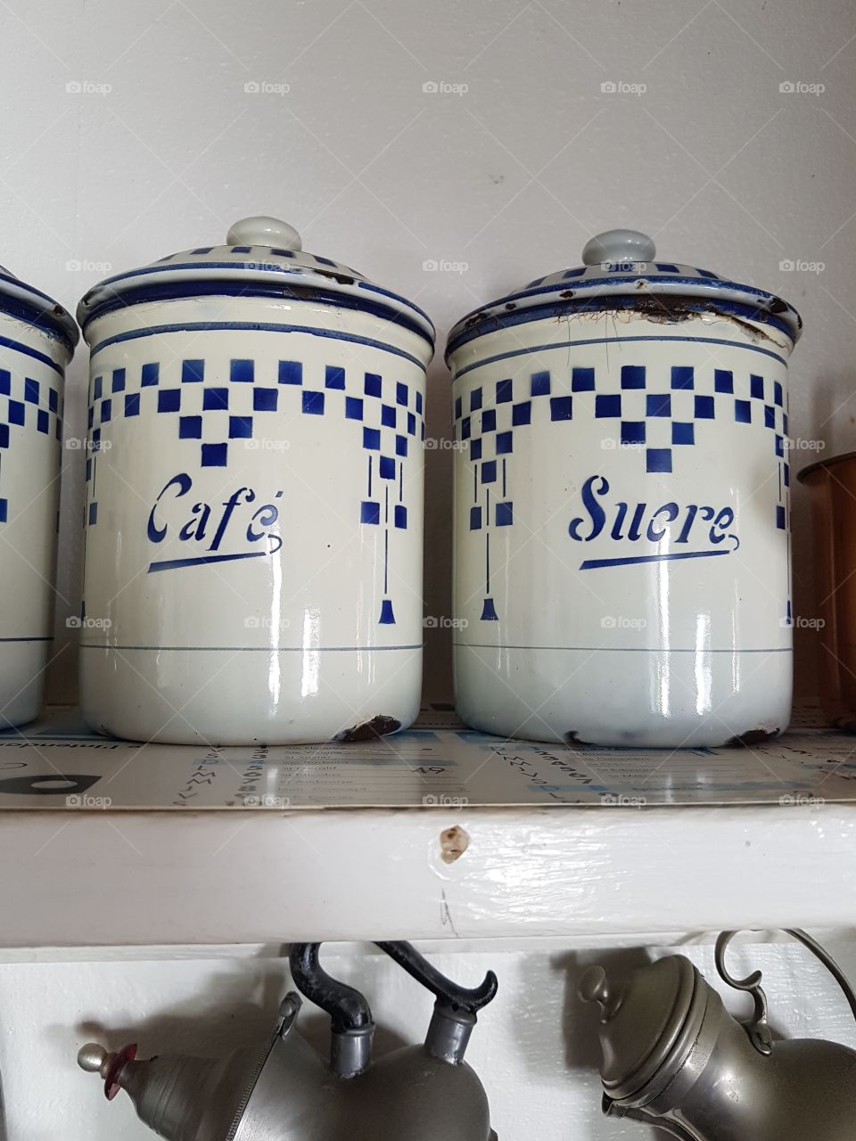 old kitchen home decor on a shelf