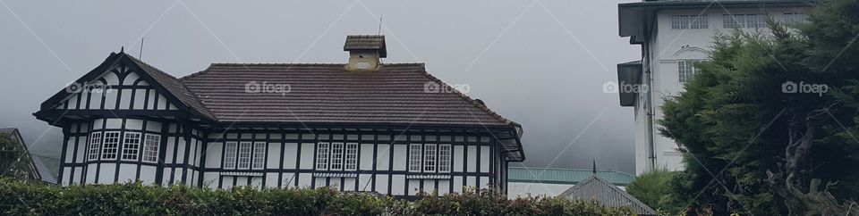 House covered with mist.