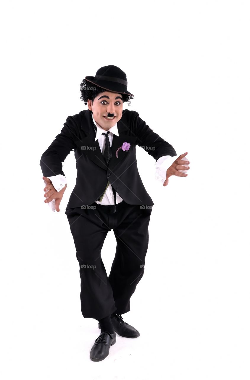 Actor presenting Charlie Chaplin personification 