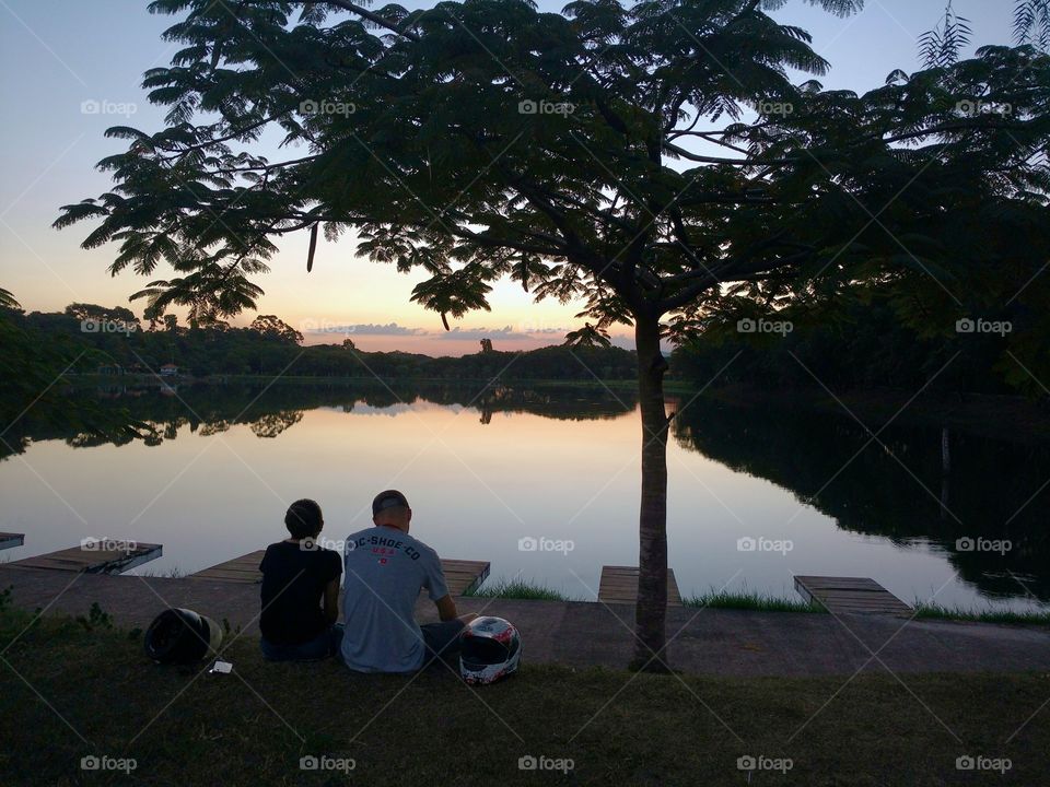 People watching the sunset