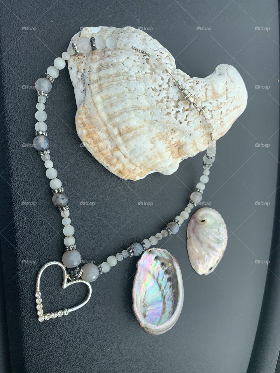 Heart pendant precious stone beaded jewelry and seashells