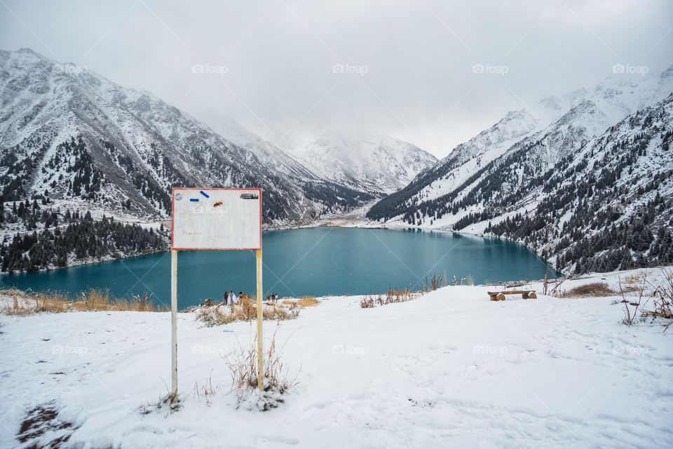 Snowing day at Big Almaty Lake in Kazakhstan