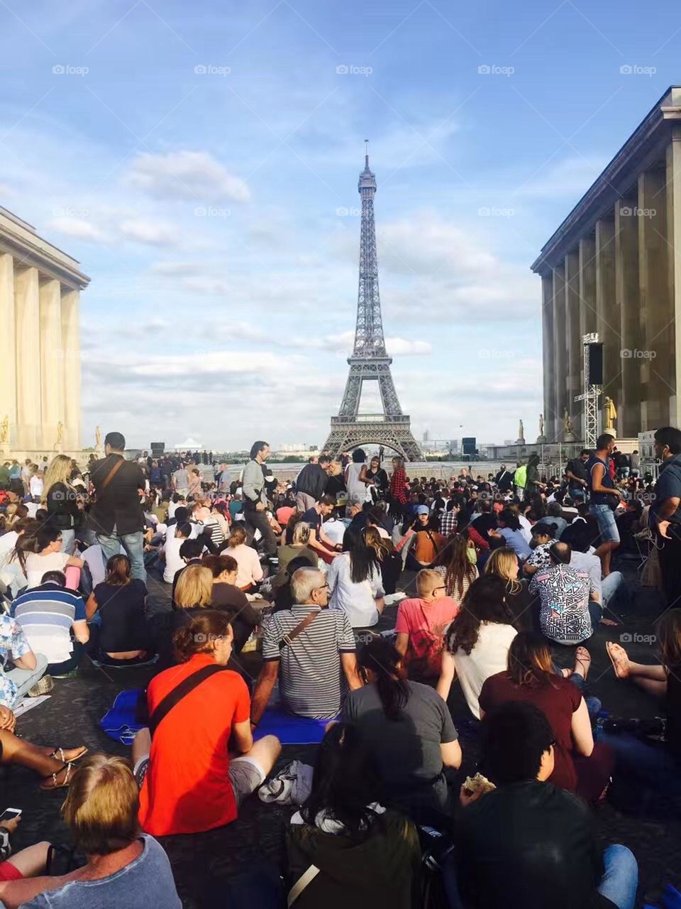 Europe travel shot- three hours from France's National Day fireworks, already crowded.