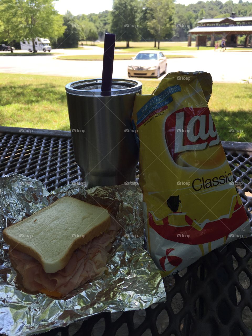 Lunch Break. Love the new Yeti tumbler not to mention fresh sandwich from Coursey's with smoked ham and cheese