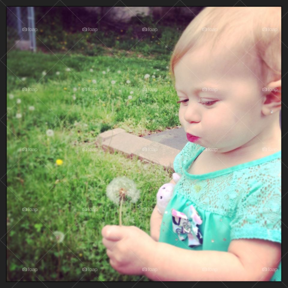 Spring time fun. My daughter was fascinated with the way the flower floated away when she blew on it.