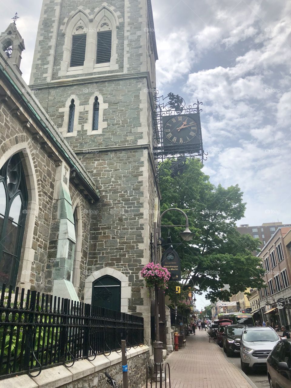 Eglise Saint Matthew stone church, french colonial architecture on the streets of Quebec city. 