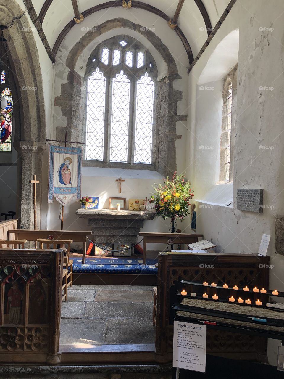 Here at this church on Dartmoor you can light a candle for someone you have lost, as is customary in the UK.