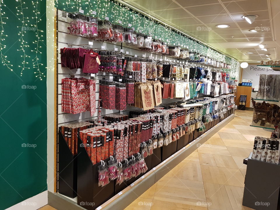Christmas decorations gift wrapping and paper gift bags at Peter Jones department store Sloane square Chelsea Kings road London