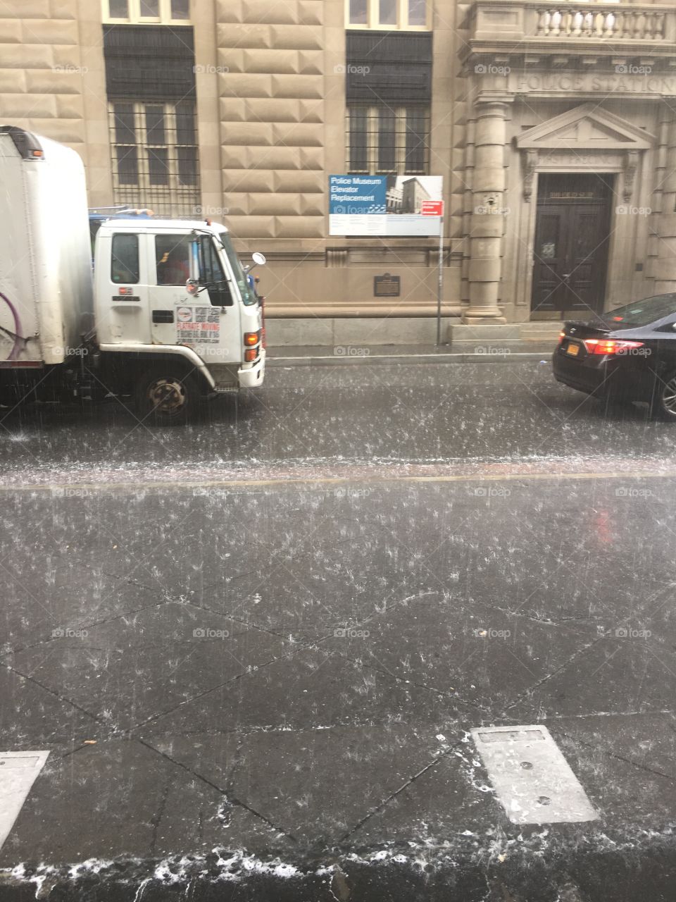 Seconds before the truck welcomed the cab driver to New York City. #fuugeeettaaaabouuuuuitttt