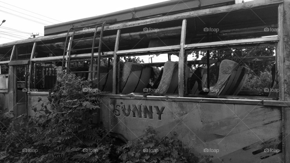 old bus left for its degradation. it is of no use.