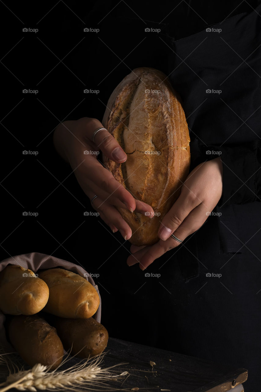 homemade bread in the woman hand