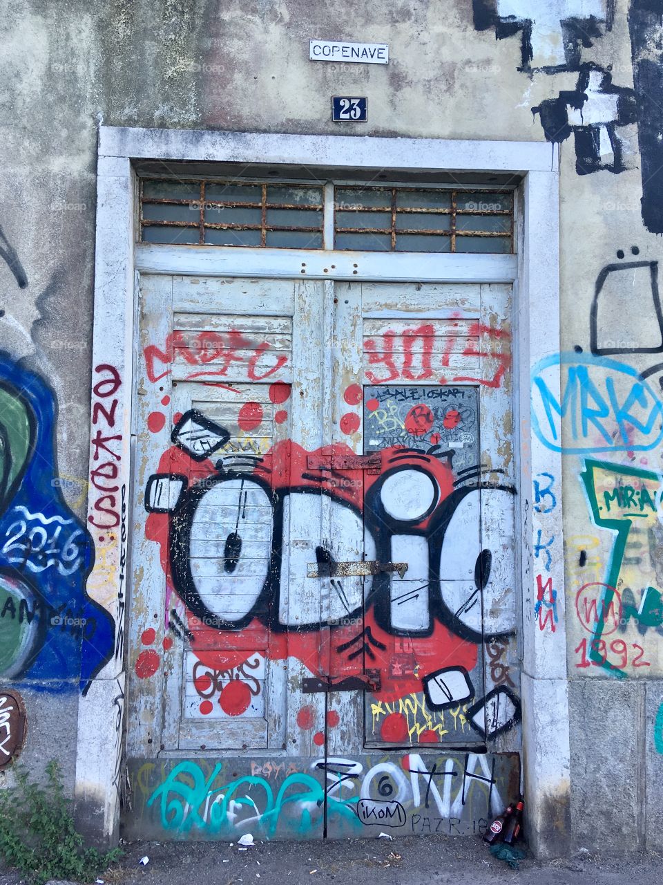 Old door painted with graphite