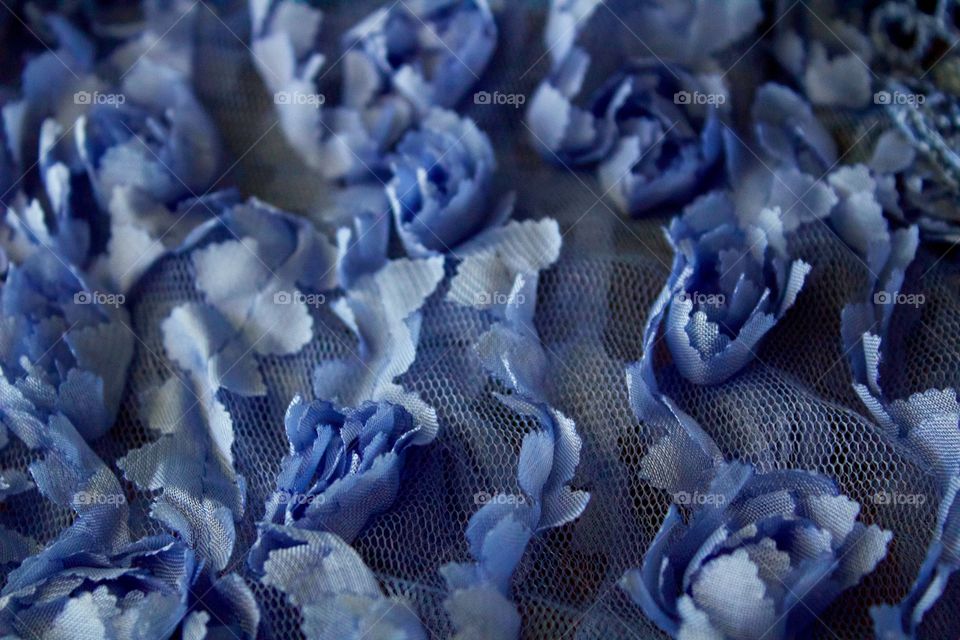 Creative Textures - blue fabric rose embellishment in netting 