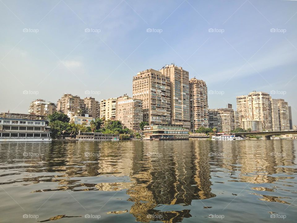 Big buildings on the coast of Nile river. Cairo city, Egypt