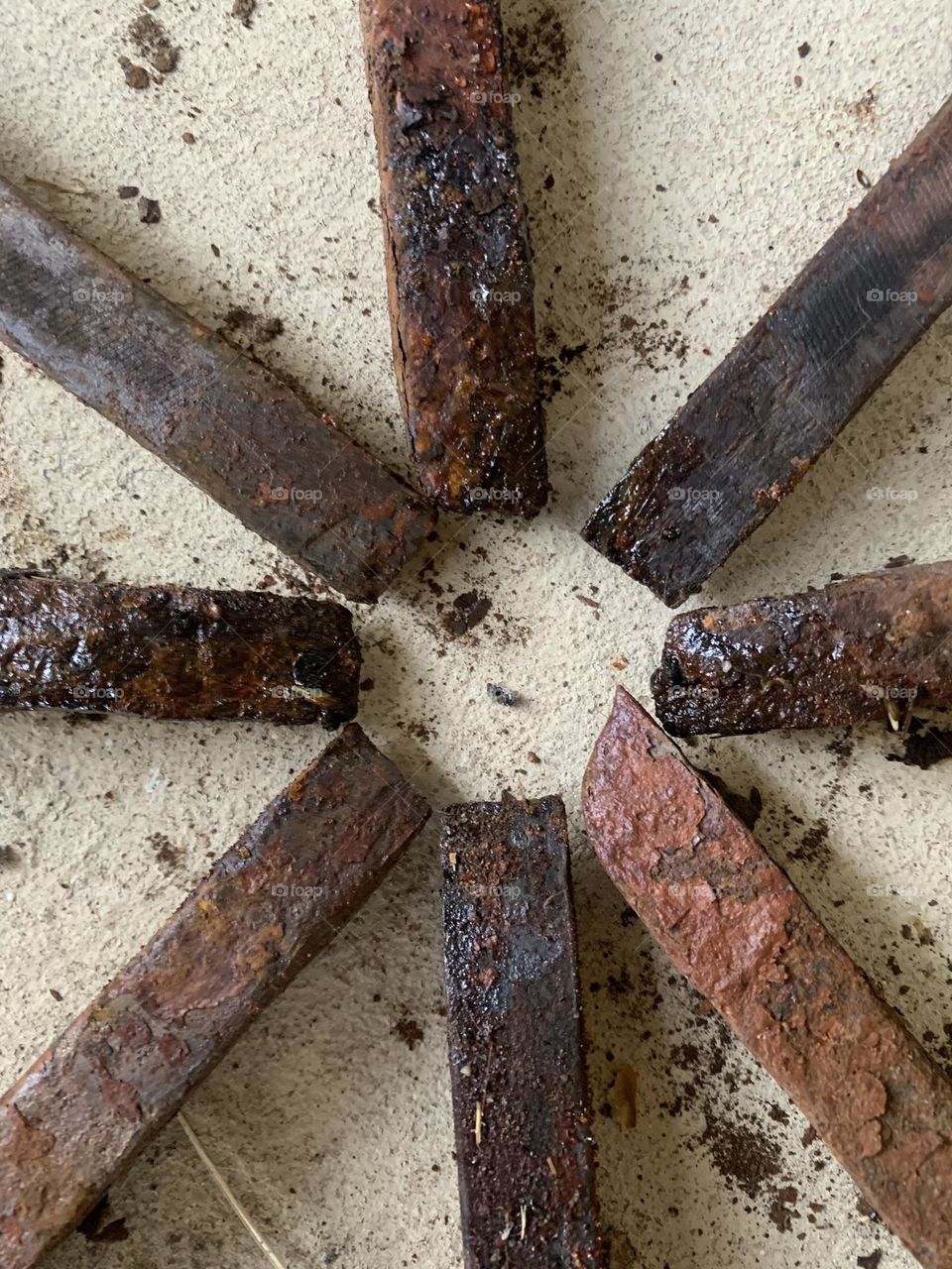 Rusted railroad spikes 