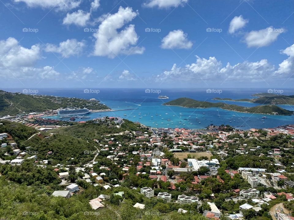 View from the top of a mountain overlooking the harbor at Charlotte Amalie St Thomas