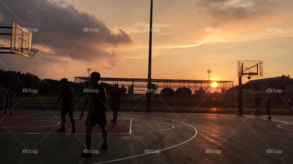 basketball at sunset