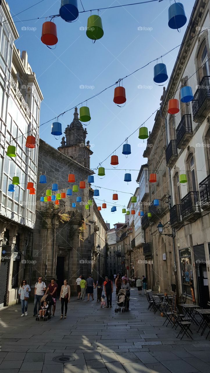 Street decoration in Santiago de Compostela, Galicia, Spain.