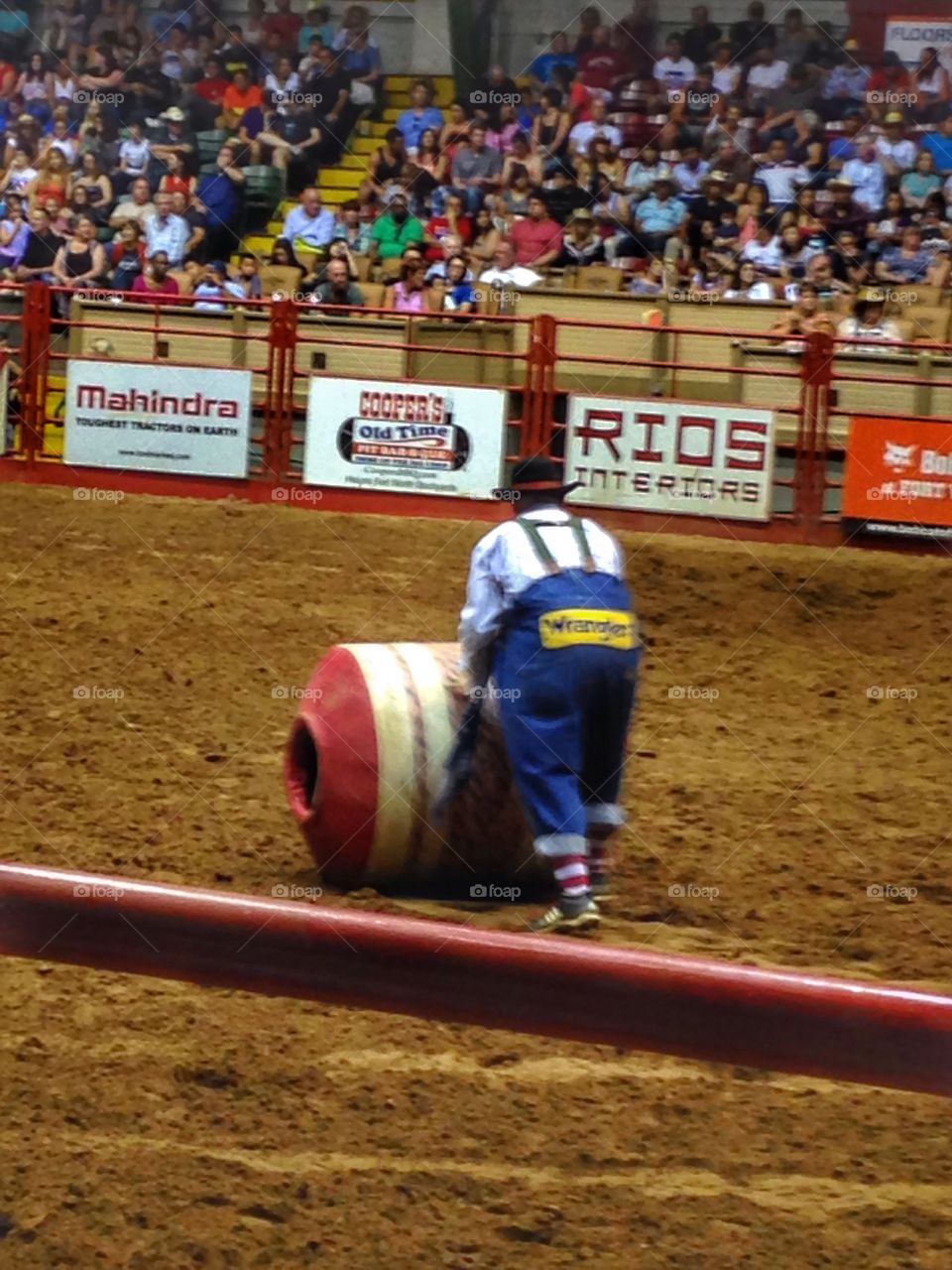 Defend a cowboy. Rodeo clown ready to protect the cowboy from the bull
