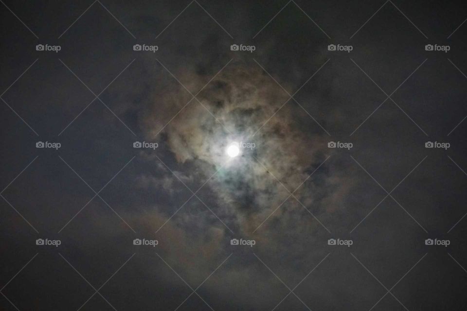 Cloudy sky with full moon