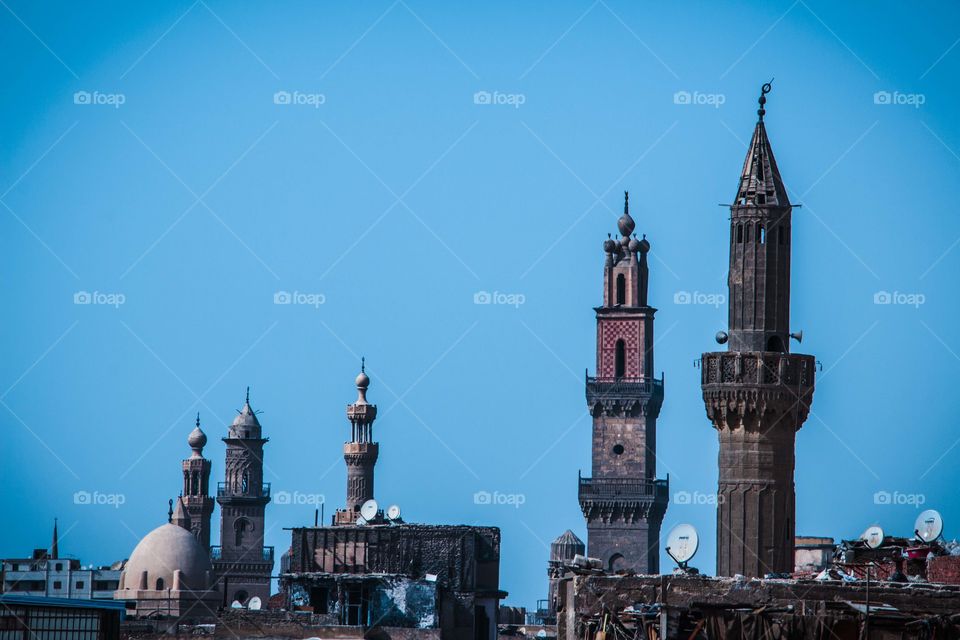 Islamic architecture. Four minarets that can be seen when you go up to visit Bab Zewaila. This is why Cairo is called the city of 1000 minarets.
