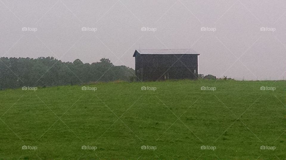 barn on rainy day