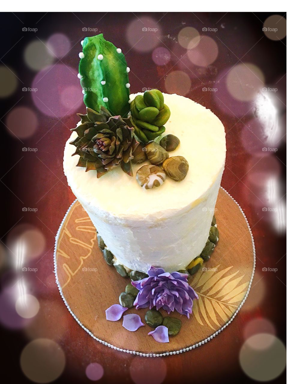 My first stunning naked cake accentuated with fondant cactus, succulents and marbled stones from scratch 