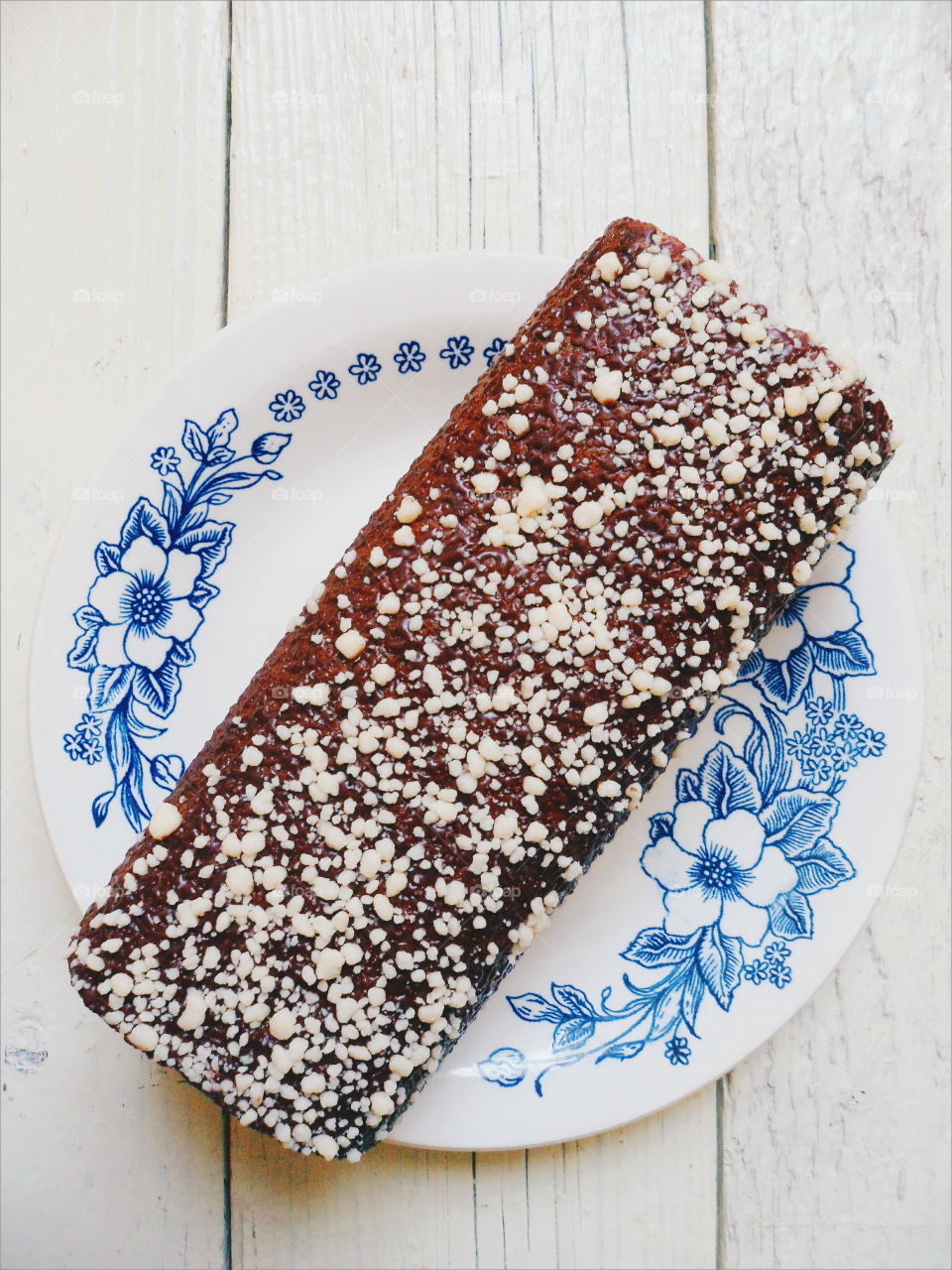 chocolate roll on a white background