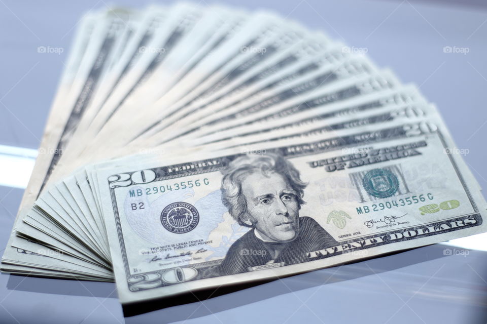 isolated twenty dollars us bank notes