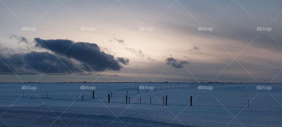 Winter wonder land. Snow covered landscape. Landscape in Iceland.