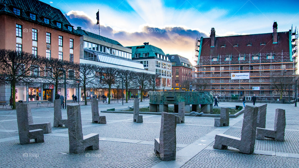 playing with light on the central square of the Swedish city of Borås