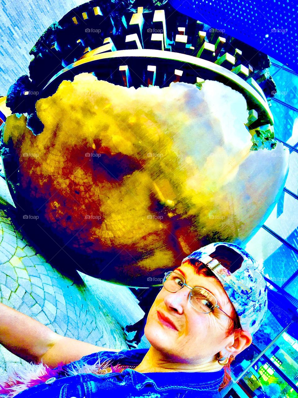 Petra is sitting in front of the large golden sphere at an atrium space at Mt Sinai hospital located on the Upper East Side of Manhattan. This was one of our last in person doctor’s visits there. 2020. Hypnotic Productions