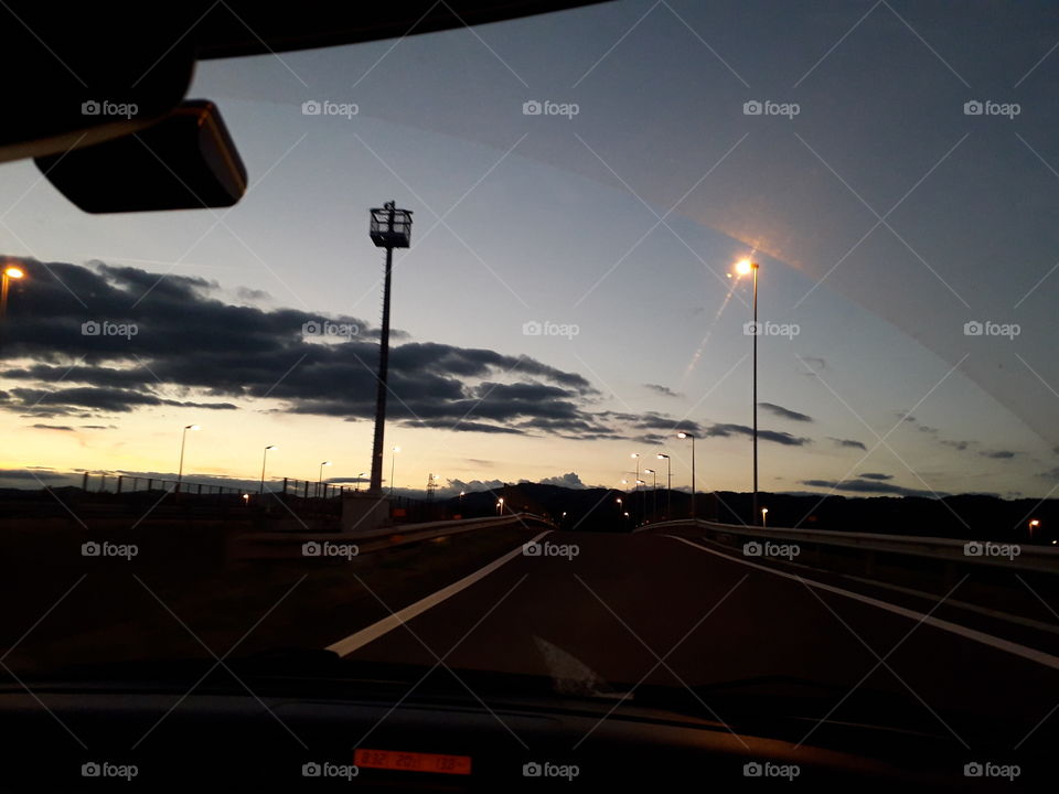 sunset on the highway