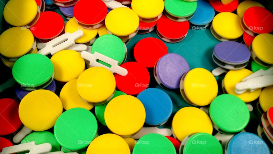 High angle view of multicolored objects