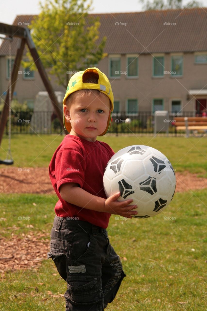 Playing soccer