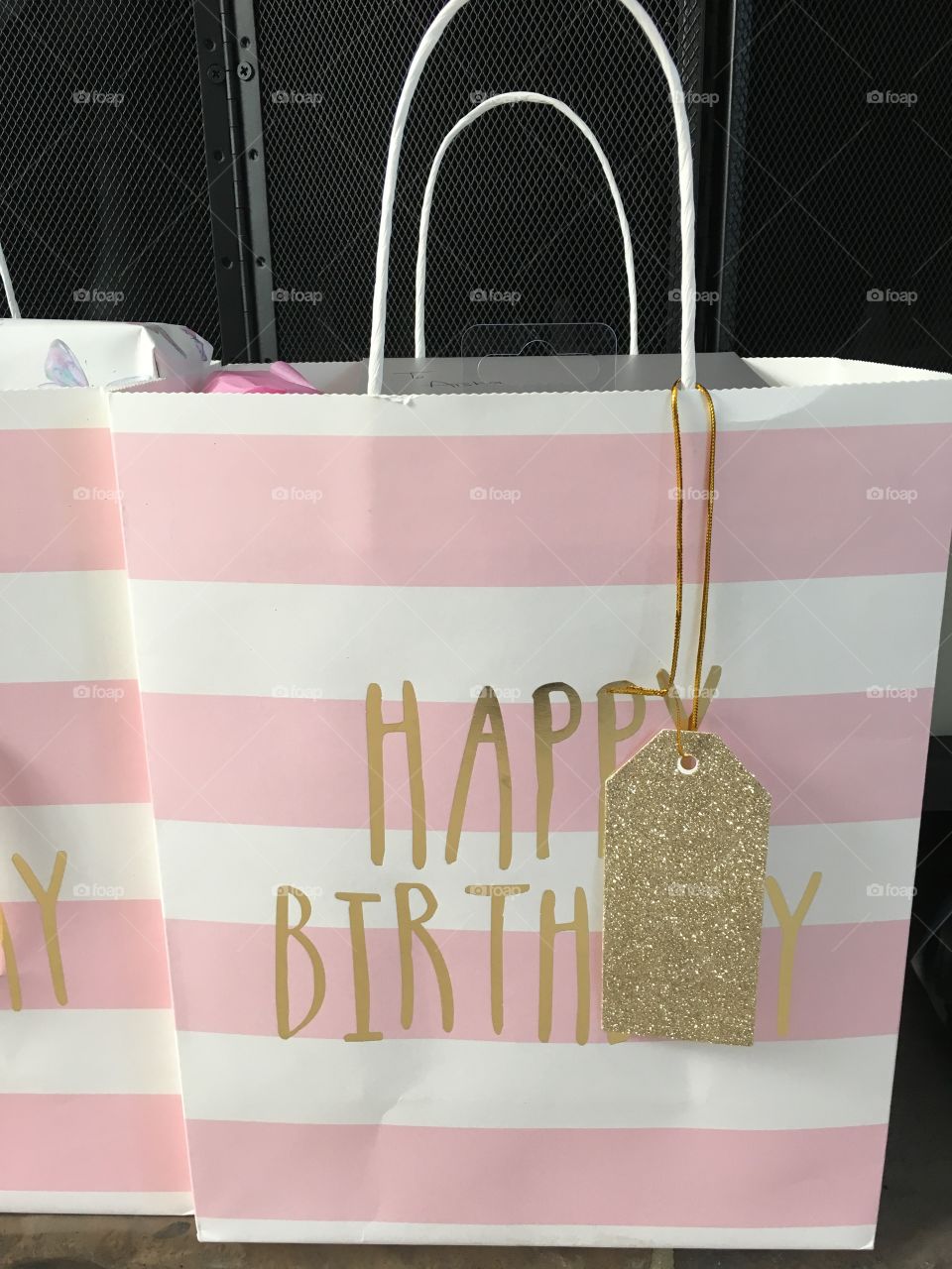 Pink striped birthday bag  