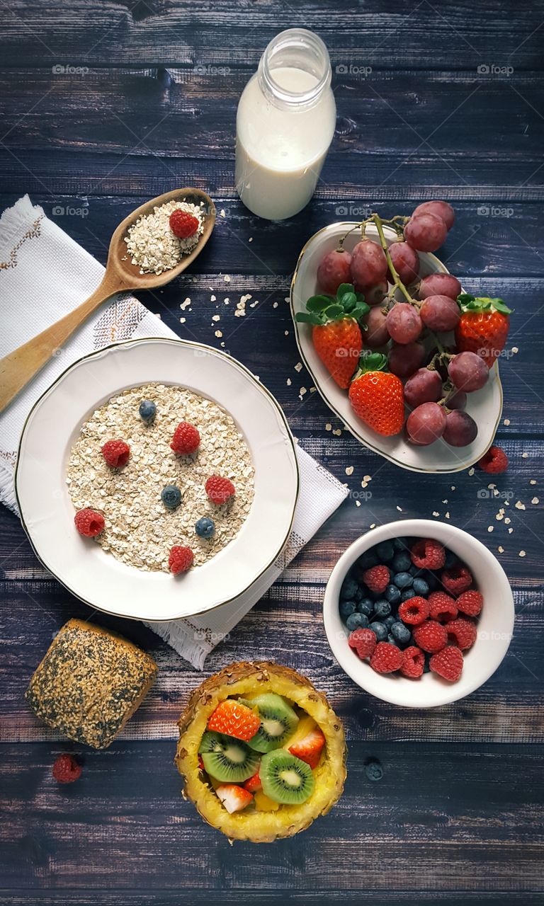 High angle view breakfast