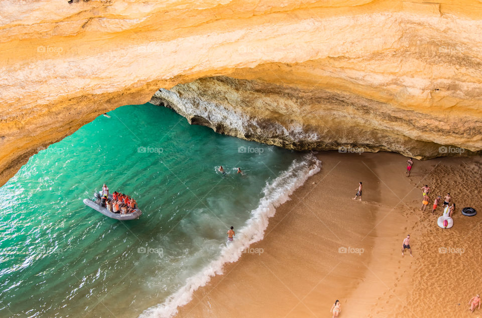 Visiting the sea caves in Benagil, Algarve, Portugal