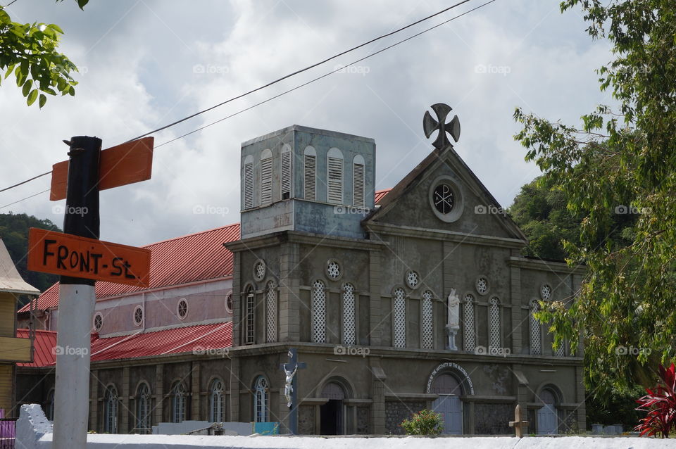 Church windows. Old church in St Lucia