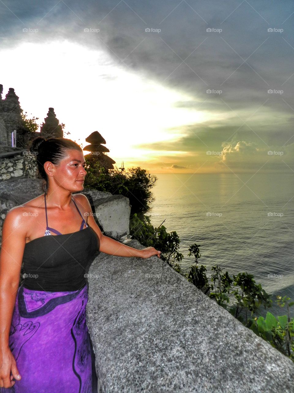Sunset in a temple in Bali