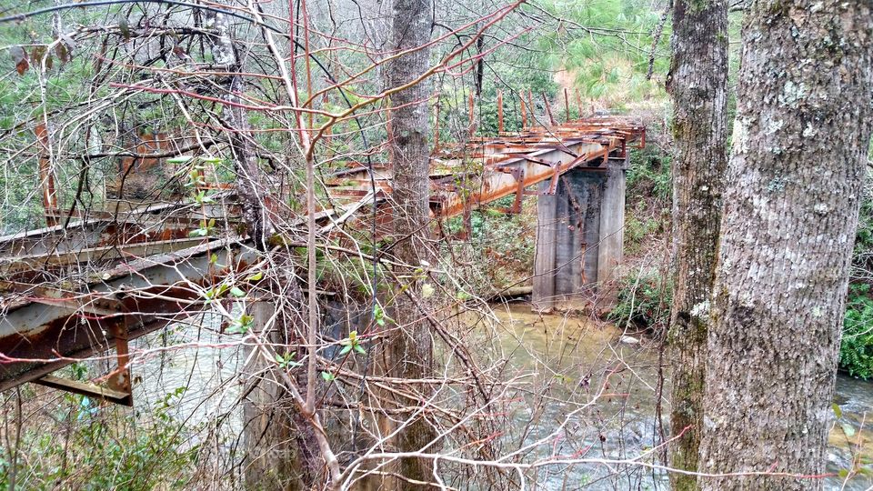 old abandoned bridge over the Chauga river, South Carolina