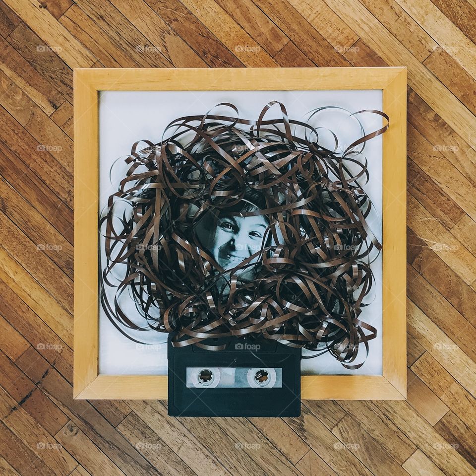 Tangled tape covered with picture frame