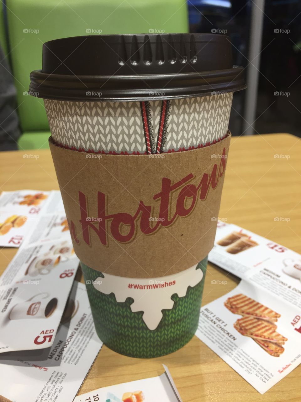 A hot coffee from Tim Hotons