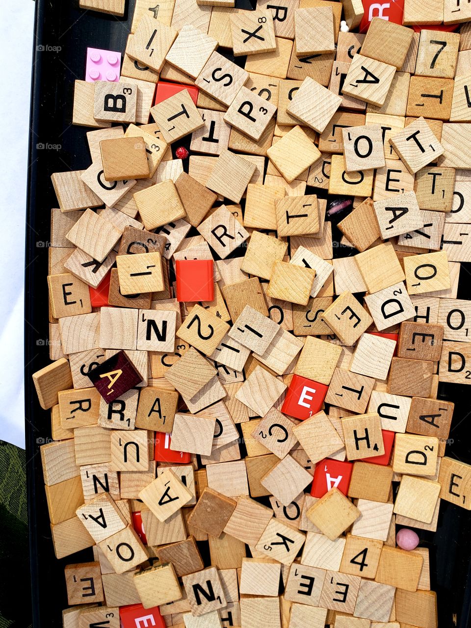 Flatlay of scrabble tile pieces